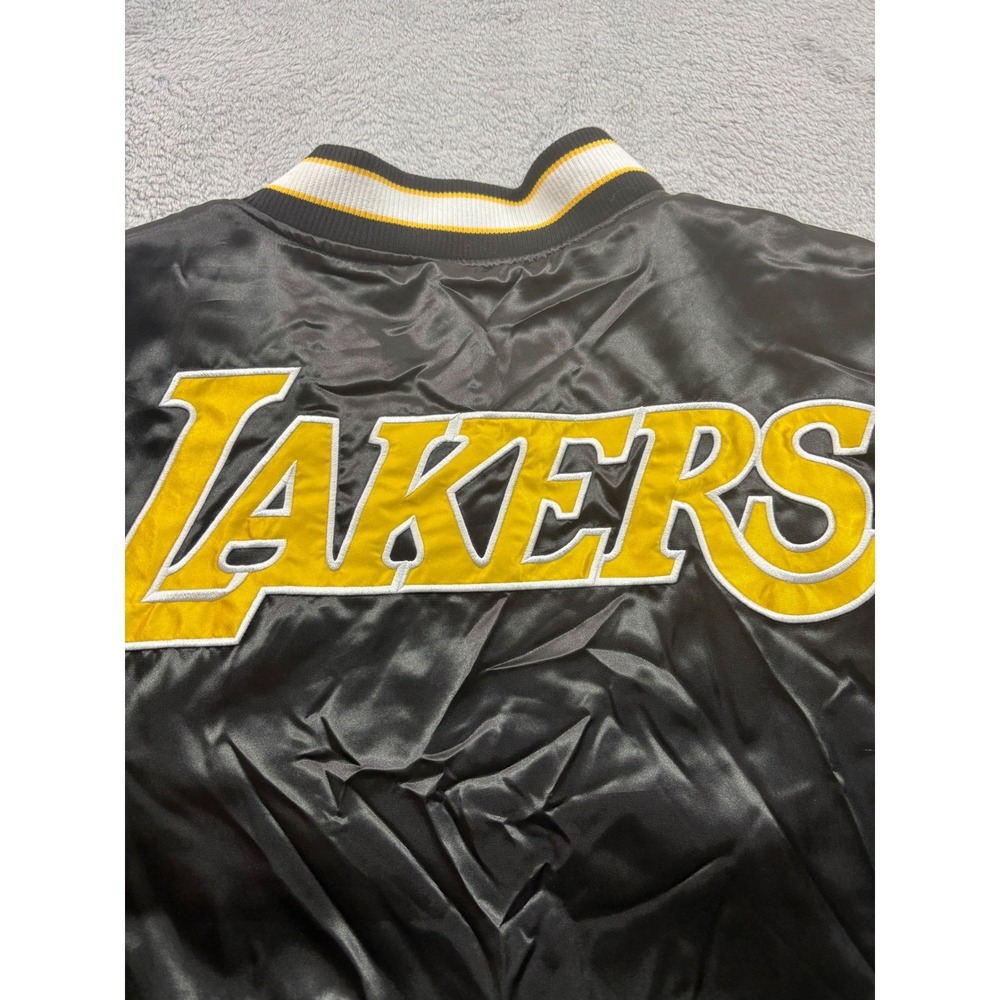 Los Angeles Lakers Satin Bomber Jacket NBA Men's Size 3XL Black Yellow - Picture 3 of 8